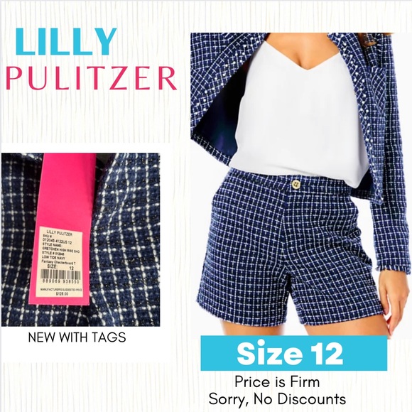 Lilly Pulitzer| 5” Gretchen High Rise Navy Checker Board Elegant Shorts - Firm - Picture 3 of 8